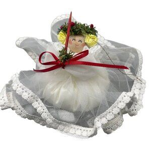 handmade vintage plush Christmas tree girl ornament white lace dress wreath READ